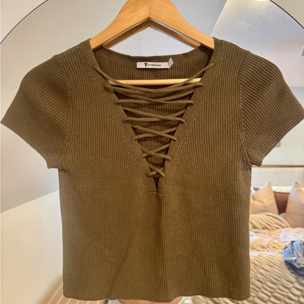 Alexander Wang Olive Ribbed Knit Top